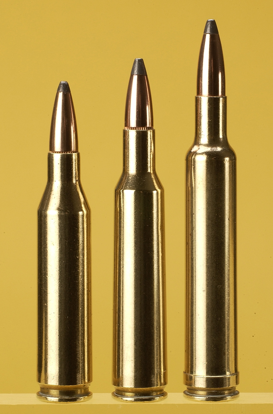 The six-millimeter cartridges are popular today for hunting and here we have the .243 Winchester, 6mm Remington and the .240 Weatherby Magnum.
